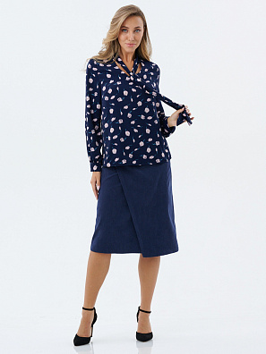 Блузка с завязкой - галстуком темно синий